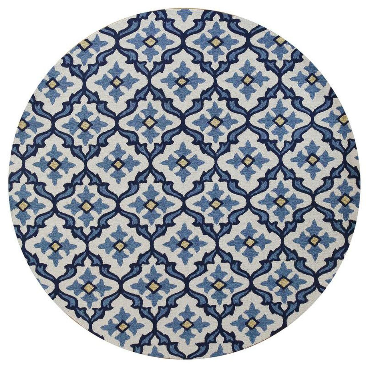 2'x3' Ivory Blue Hand Hooked UV Treated Quatrefoil Indoor Outdoor Accent Rug - AFS