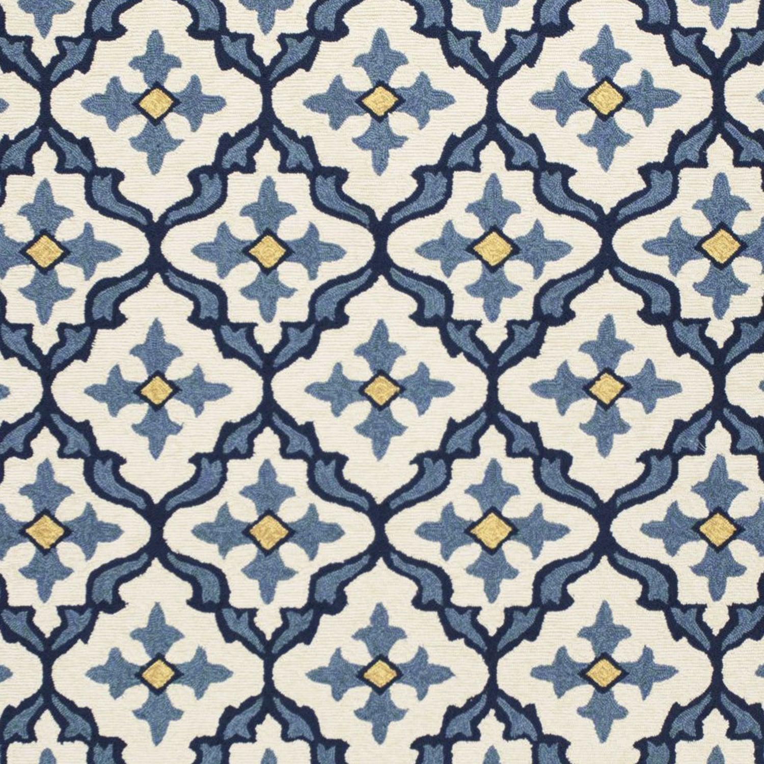 2'x3' Ivory Blue Hand Hooked UV Treated Quatrefoil Indoor Outdoor Accent Rug - AFS