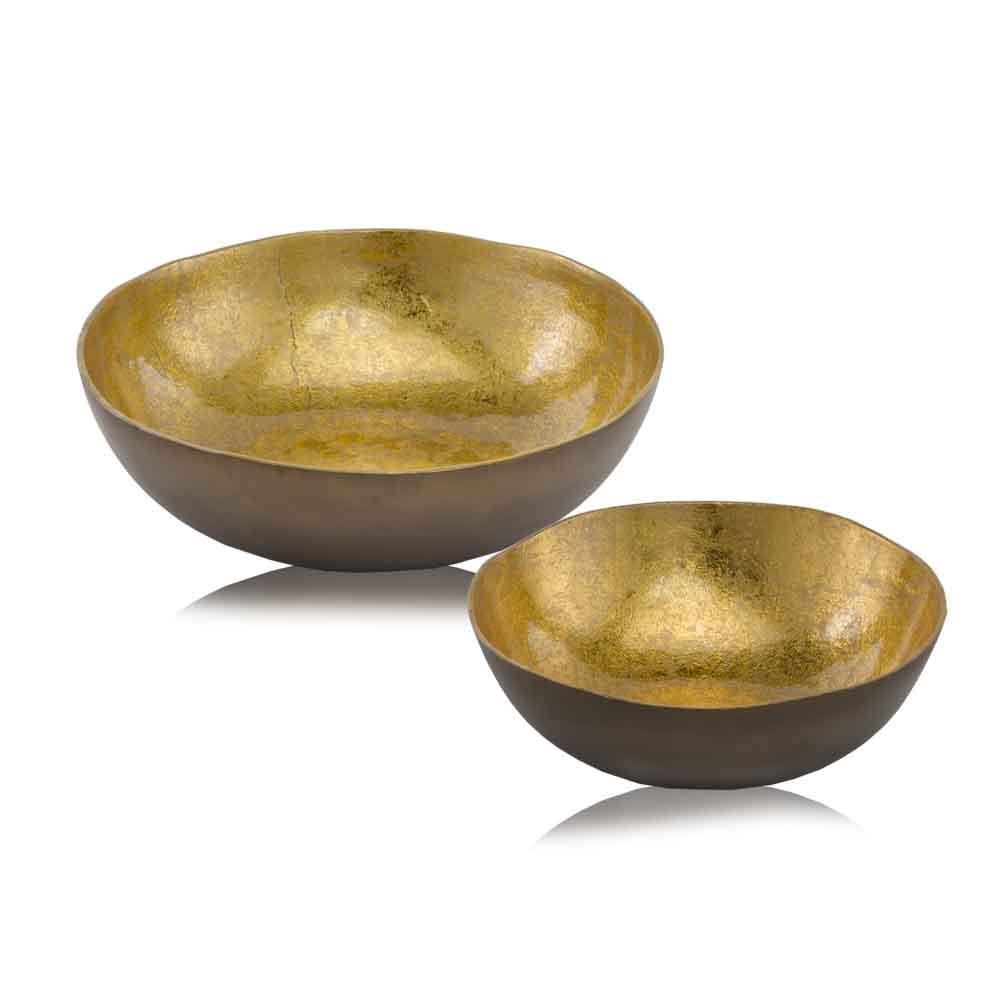 17" x 17" x 4.5" Gold & Bronze Metal Large Round - Bowl - AFS