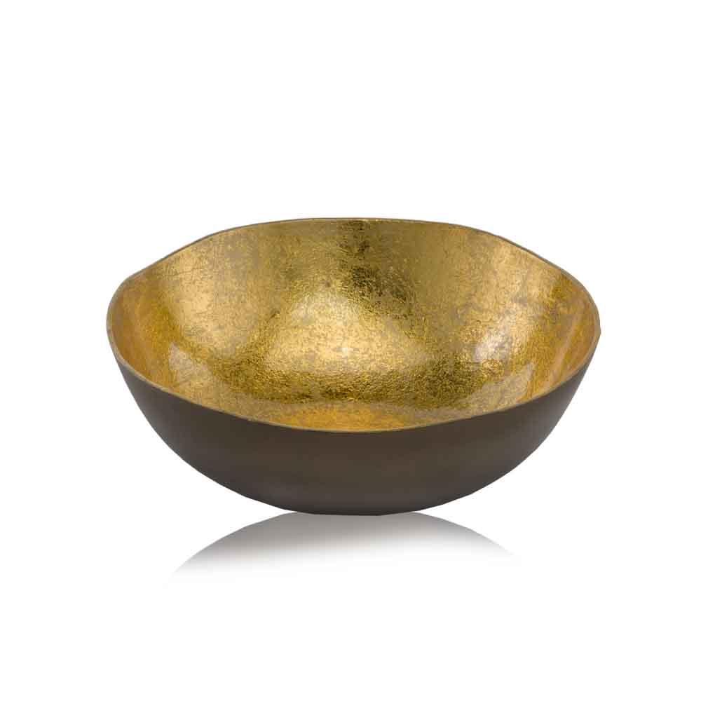 12" x 12" x 3.75" Gold and Bronze Metal Small Round Bowl - AFS