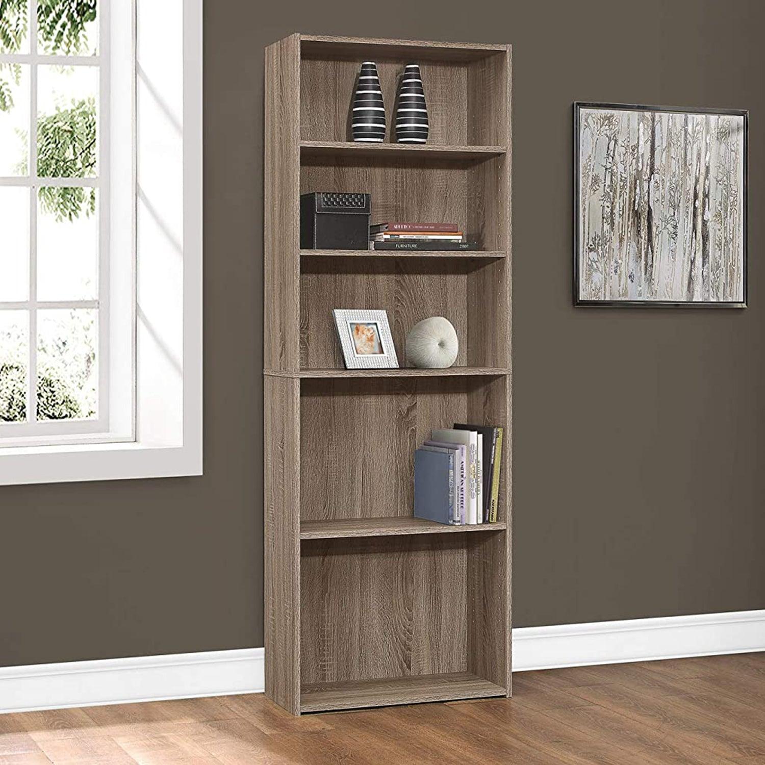 Five Shelf Dark Taupe Bookcase - AFS