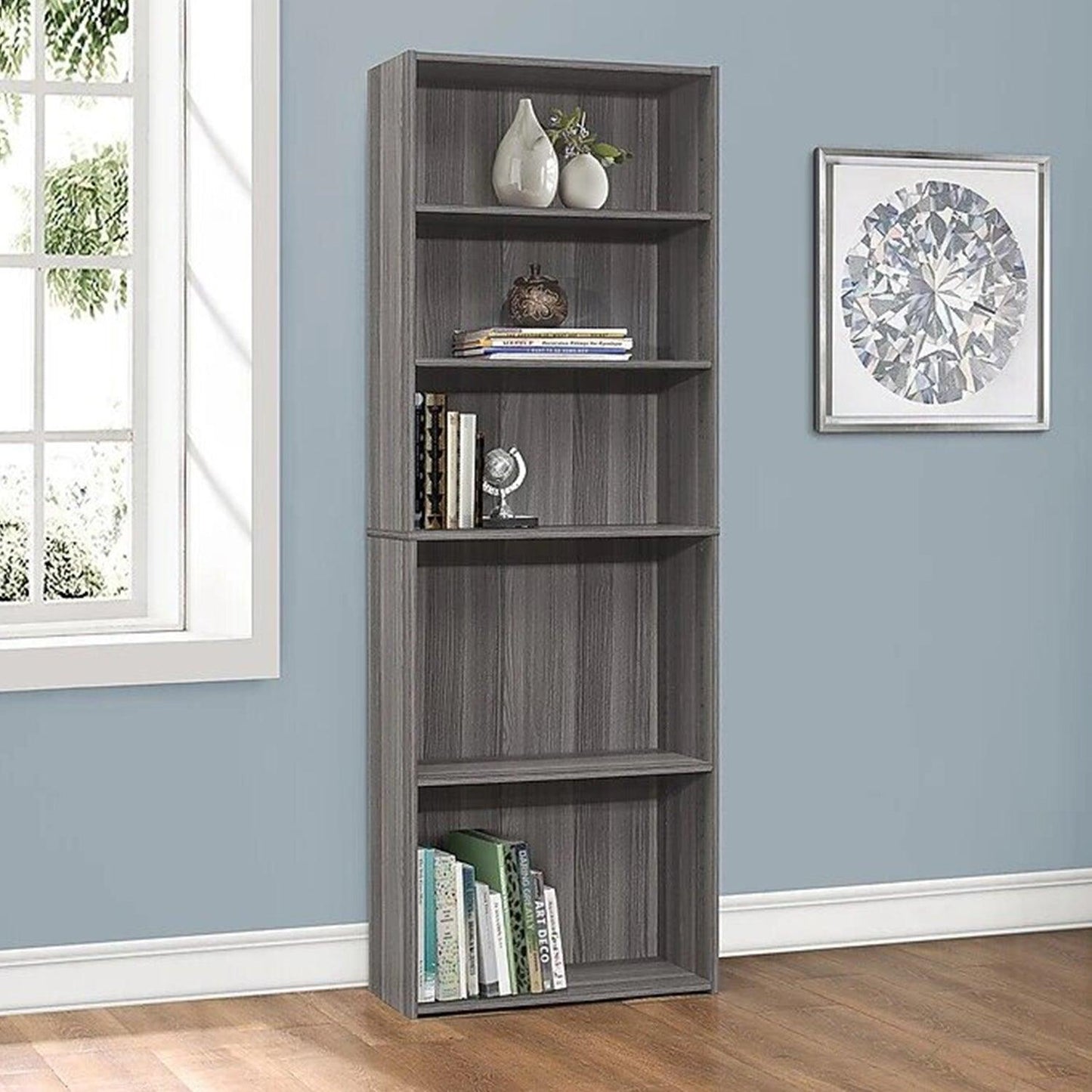 11.75" x 24.75" x 71.25" Grey 5 Shelves Bookcase - AFS