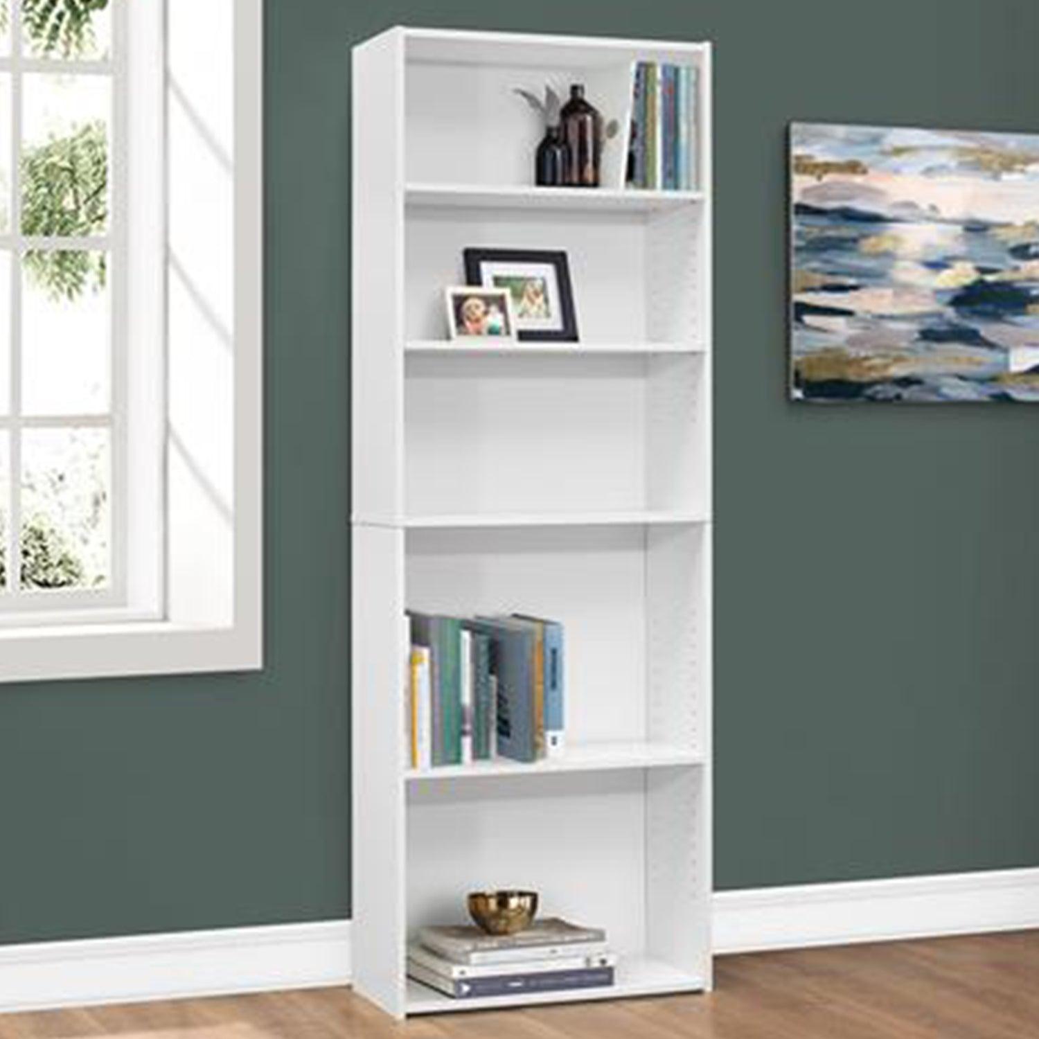 11.75" x 24.75" x 71.25" White 5 Shelves Bookcase - AFS