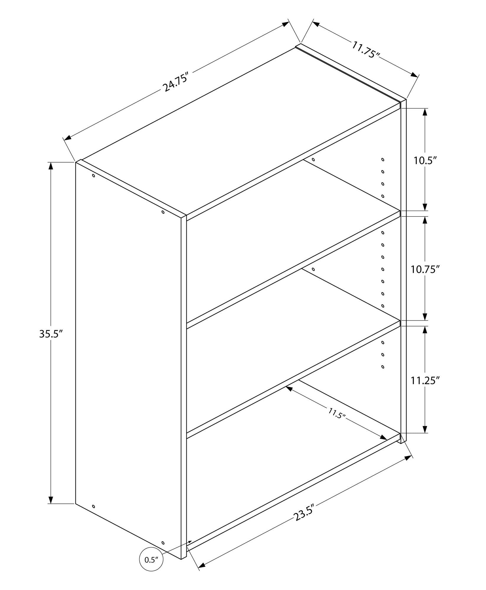 11.75" x 24.75" x 35.5" Cherry 3 Shelves Bookcase - AFS