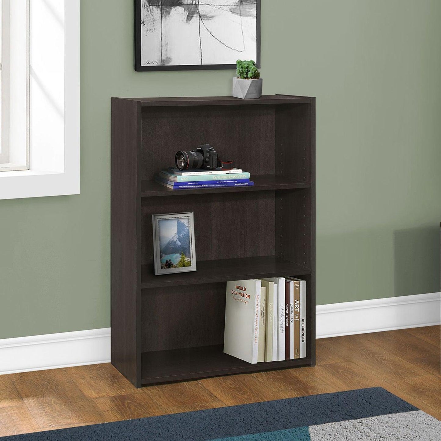 11.75" x 24.75" x 35.5" Cappuccino 3 Shelves Bookcase - AFS