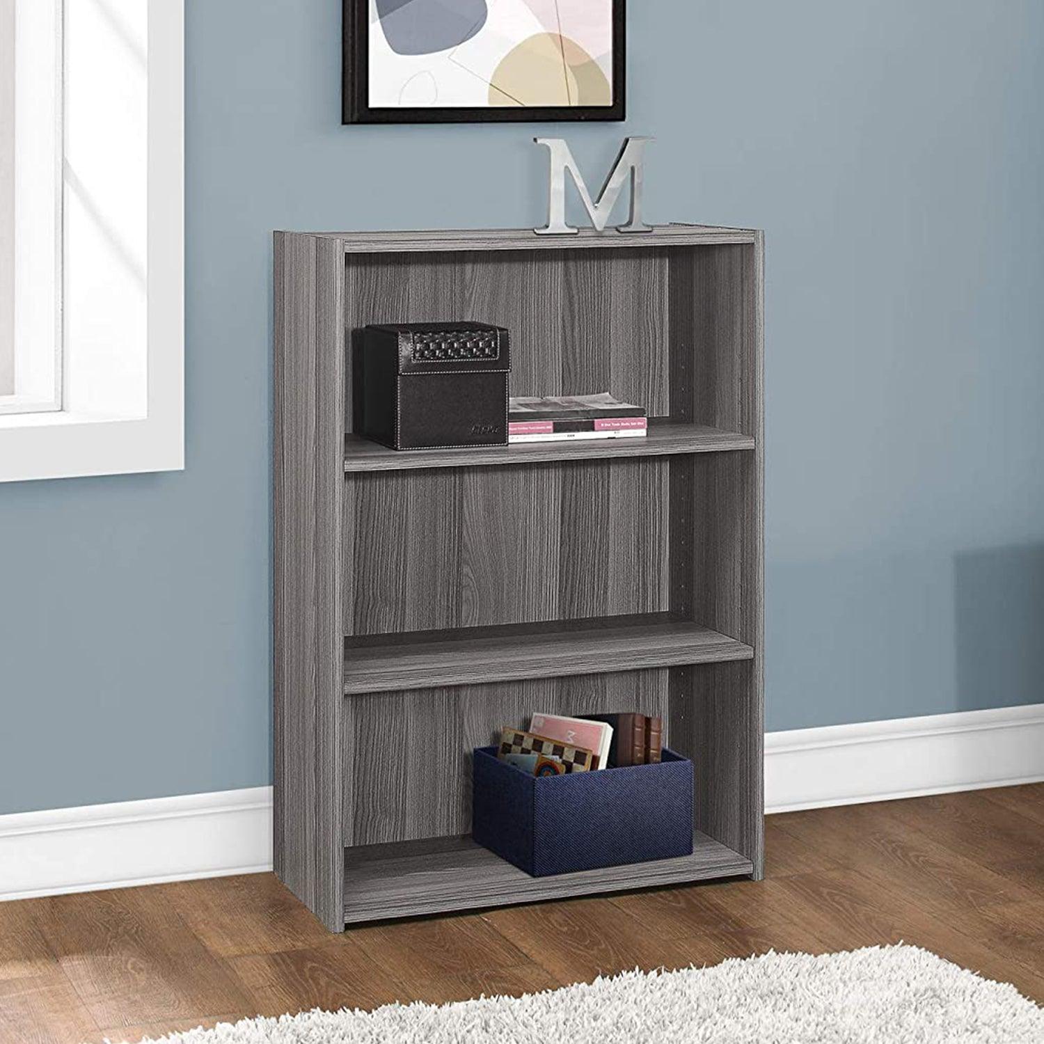 11.75" x 24.75" x 35.5" Grey 3 Shelves Bookcase - AFS