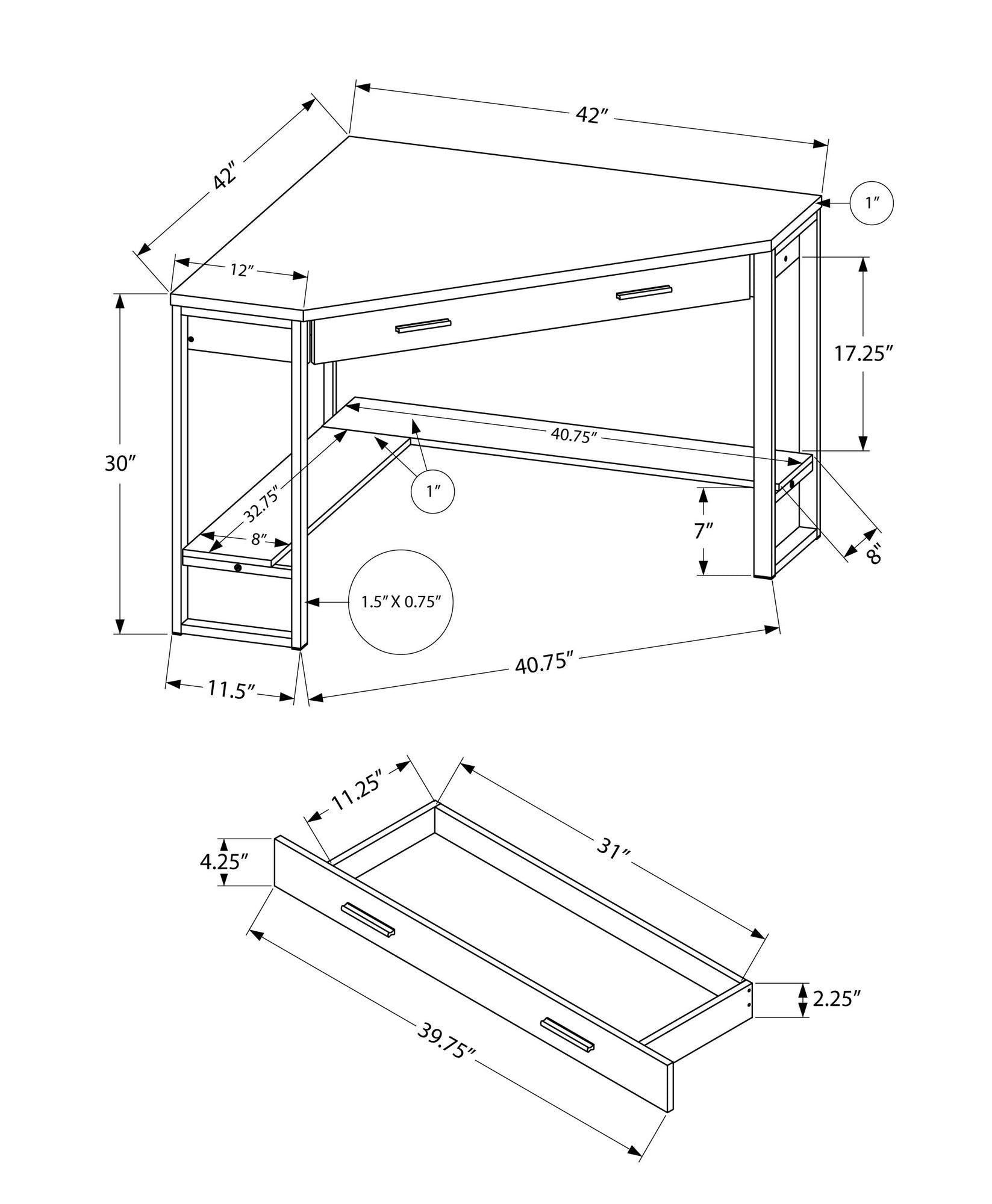 42" x 42" x 30" WhitewithSilver Metal Computer Desk - AFS