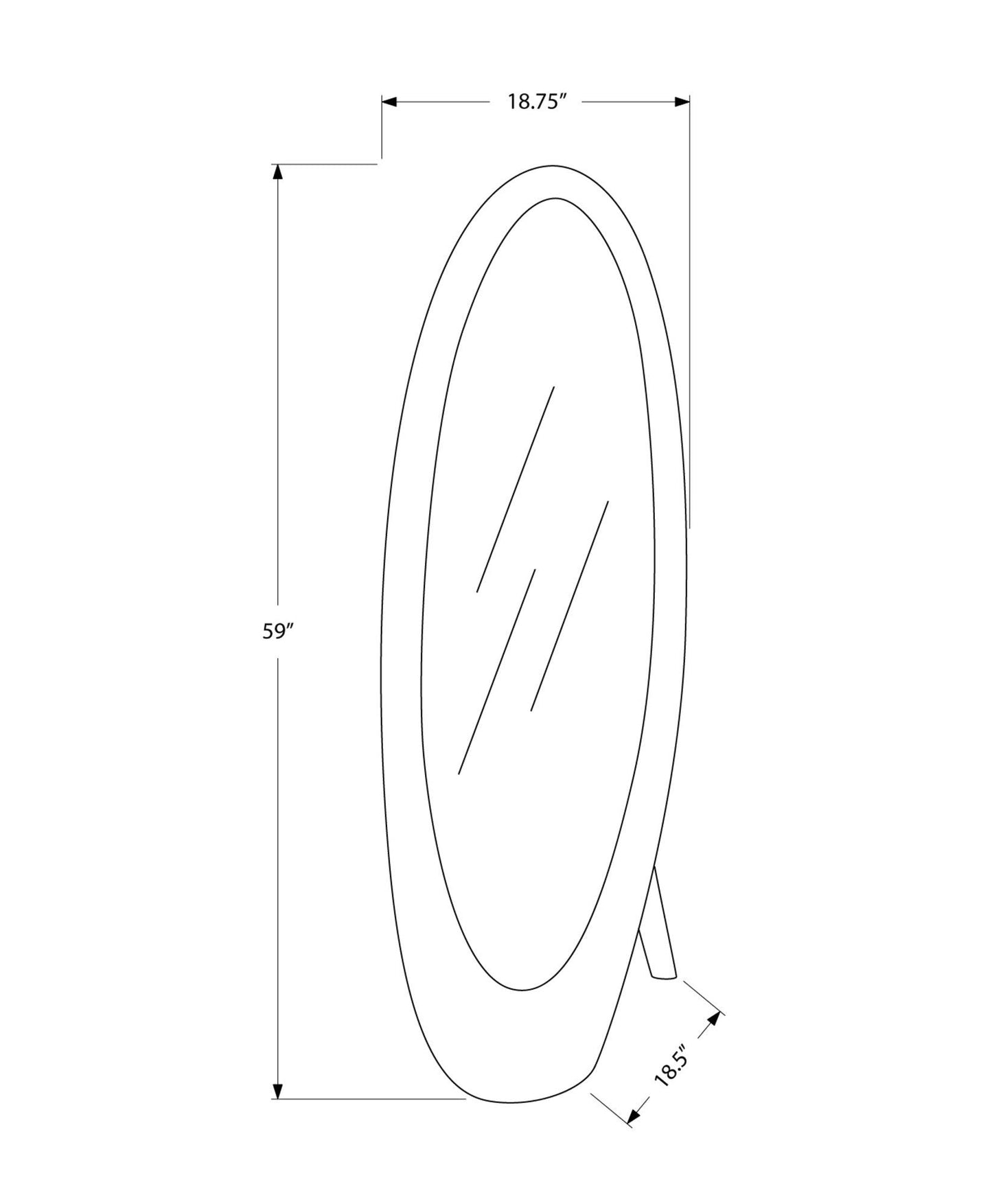 18.5" x 18.75" x 59" Black Oval Frame Mirror - AFS