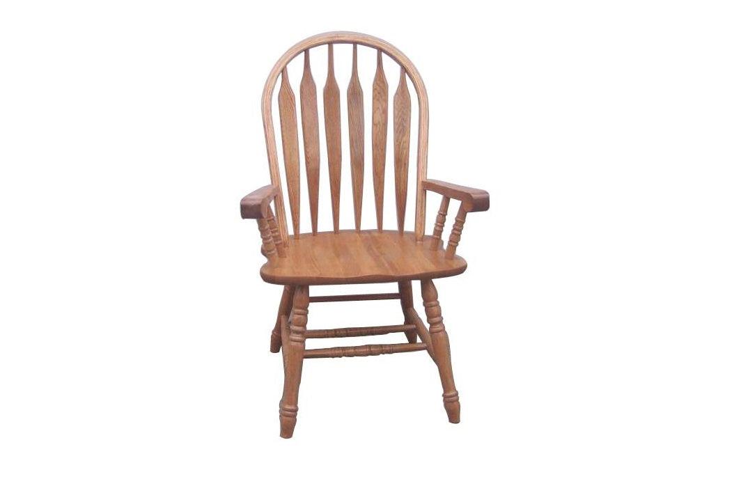 Rustic Oak Rounded Slat Back Hardwood Armchair - AFS