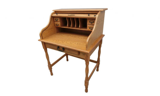 Rustic Harvest Oak Hardwood Mini Roll Top Desk - AFS