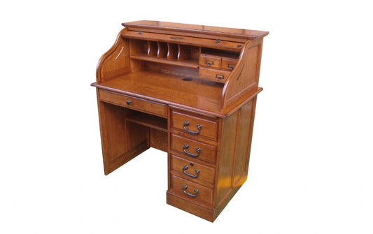 Rustic Burnished Walnut Hardwood Roll Top Desk - AFS