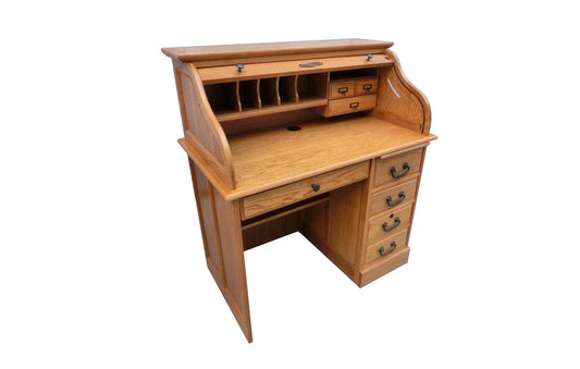 Rustic Harvest Oak Hardwood Student Roll Top Desk - AFS