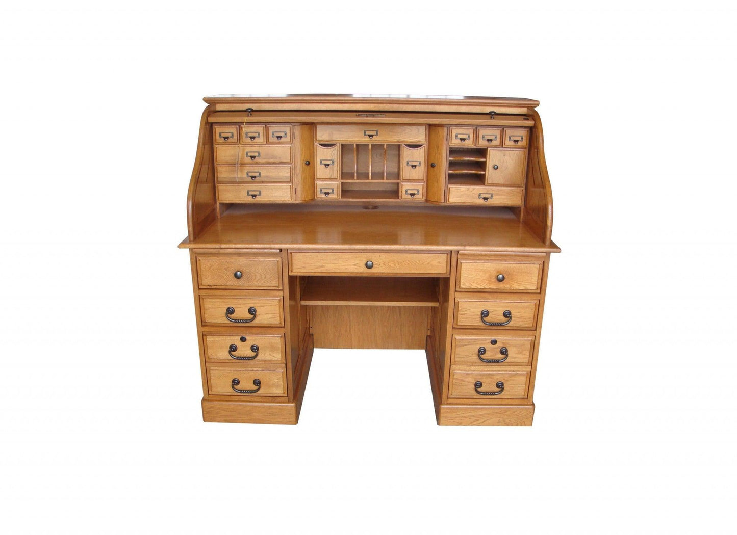 Two Tier Harvest Oak Hardwood Deluxe Roll Top Desk - AFS