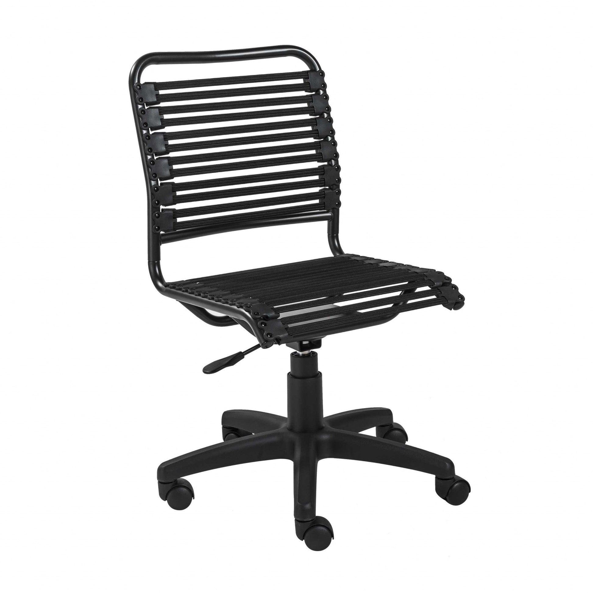 Black Flat Bungie Cord Low Back Rolling Office Chair - AFS