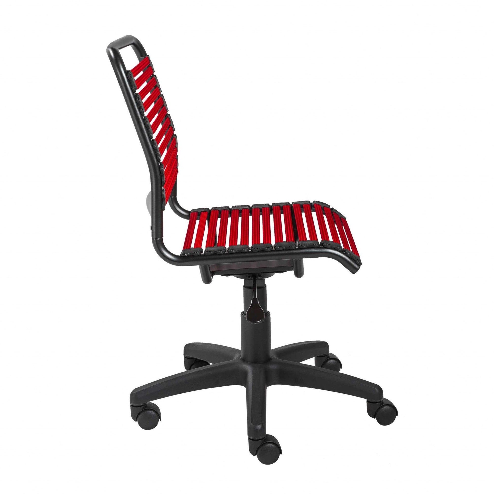 Red Flat Bungie Cord Low Back Rolling Office Chair - AFS