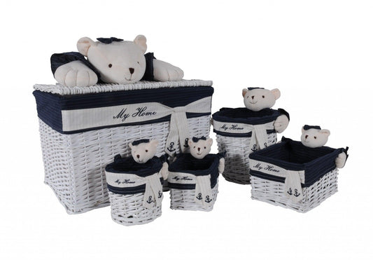 15.5" x 23.5" x 22" WhiteBlueRectangularBear Design Basket Set of 5 - AFS