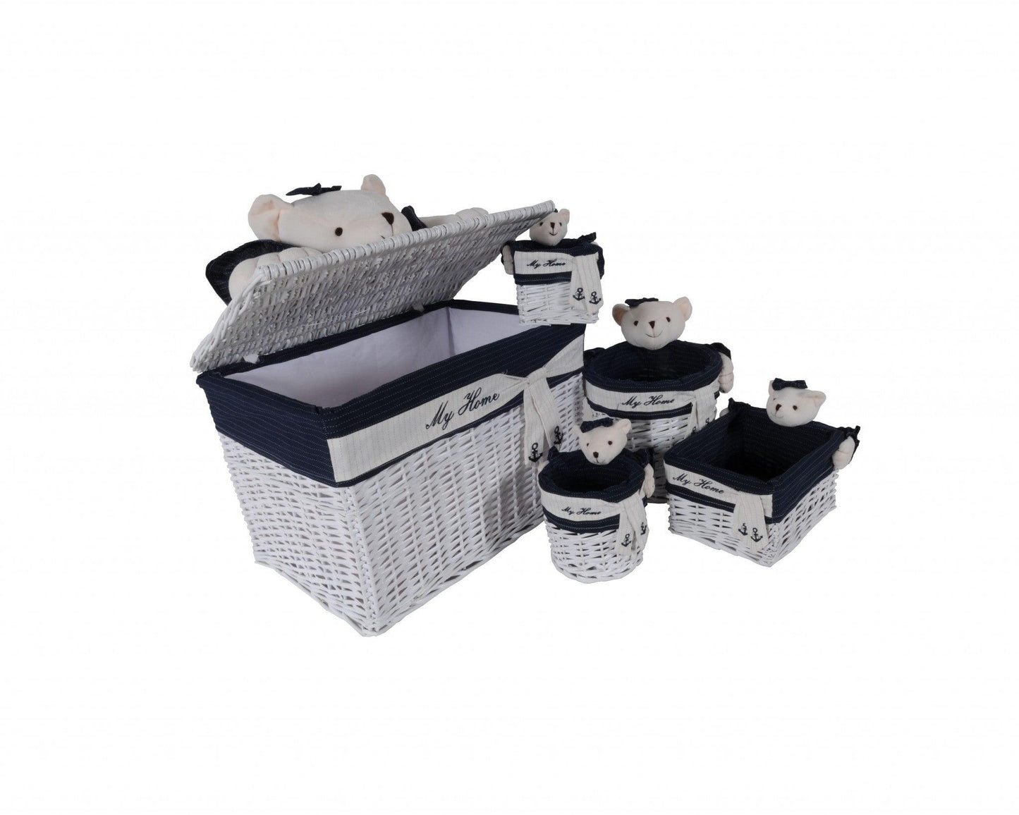 15.5" x 23.5" x 22" WhiteBlueRectangularBear Design Basket Set of 5 - AFS