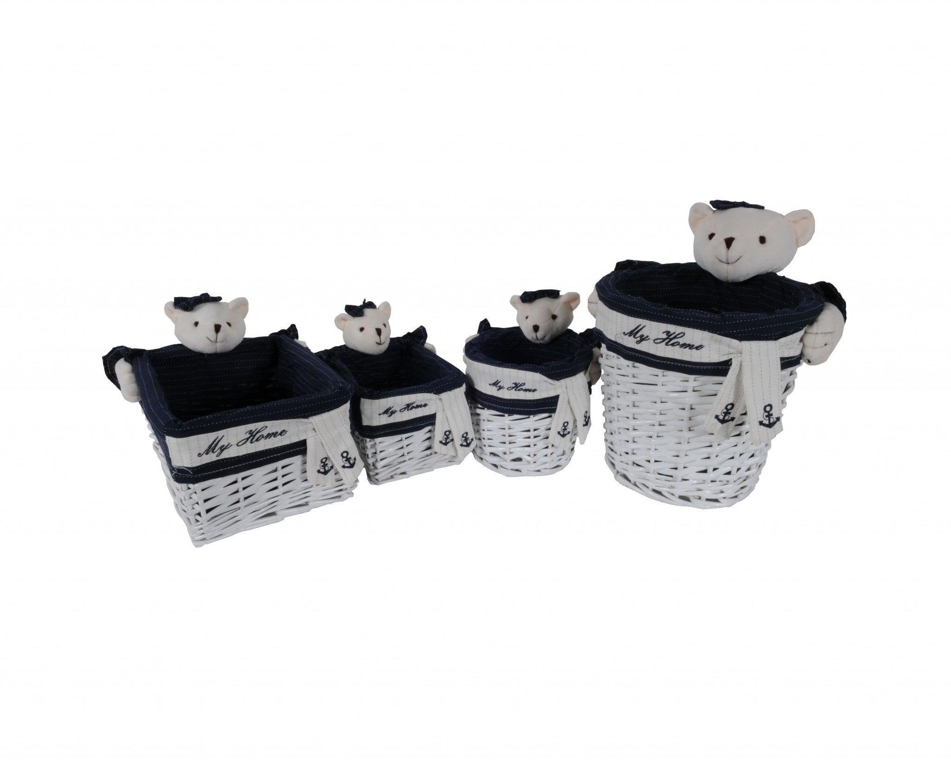 15.5" x 23.5" x 22" WhiteBlueRectangularBear Design Basket Set of 5 - AFS