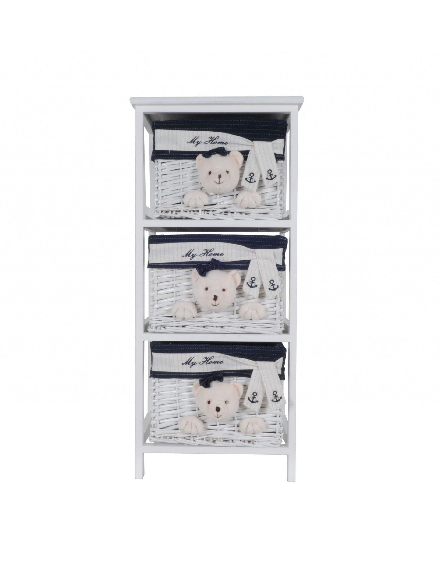 12.5" x 16" x 35.5" White Blue Portable 3 Drawers - AFS