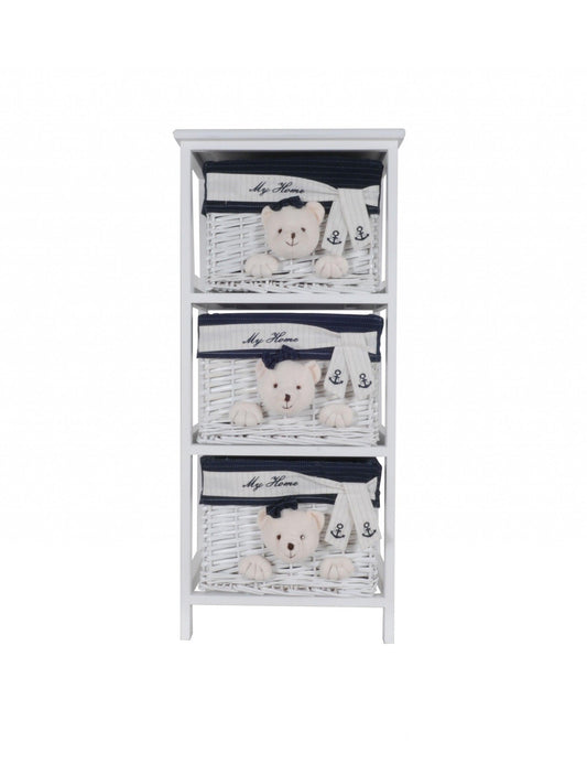 12.5" x 16" x 35.5" White Blue Portable 3 Drawers - AFS