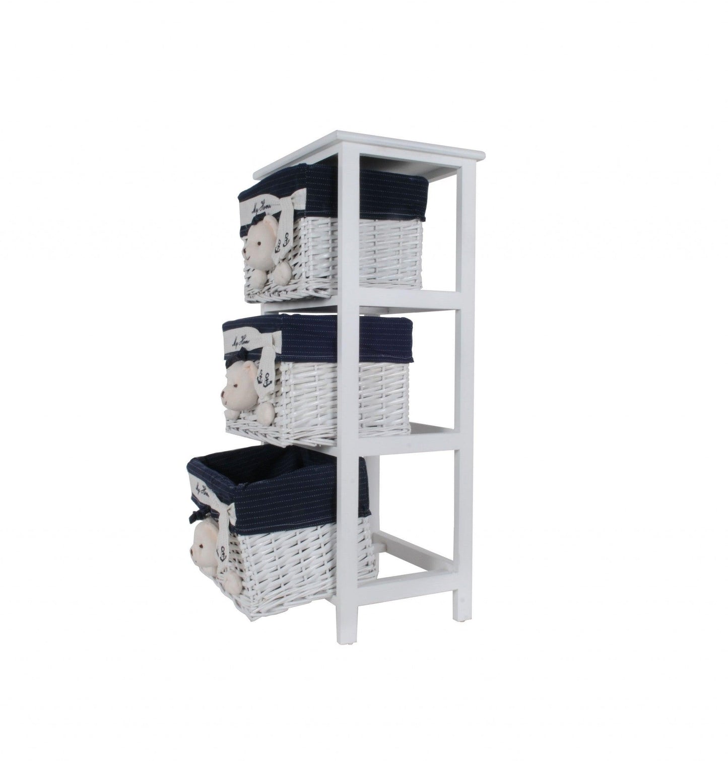 12.5" x 16" x 35.5" White Blue Portable 3 Drawers - AFS