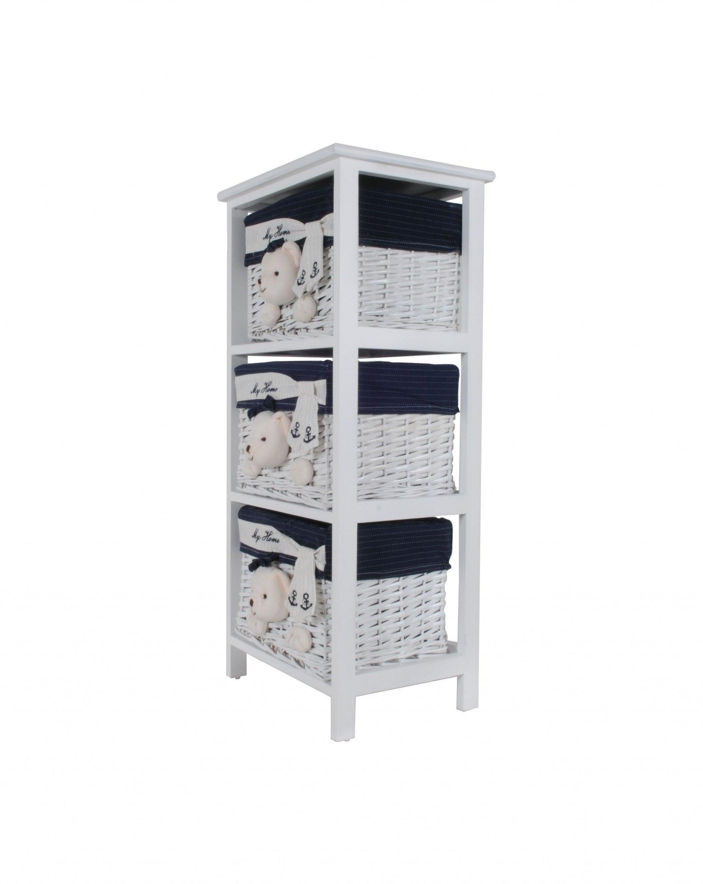 12.5" x 16" x 35.5" White Blue Portable 3 Drawers - AFS