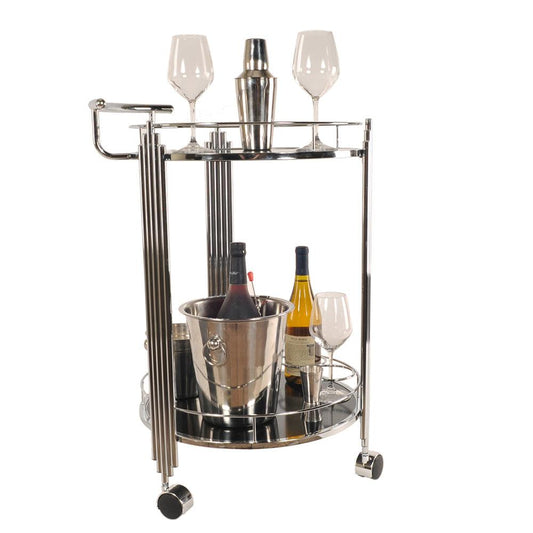 17.5" x 21" x 30" Chrome Round 2Tier Serving Trolley - AFS