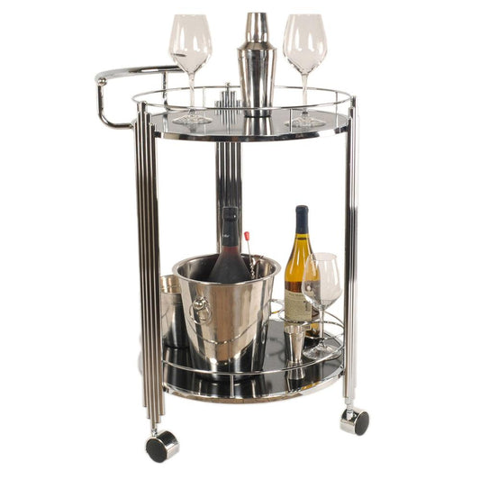 17.5" x 21" x 30" Chrome Round 2Tier Serving Trolley - AFS