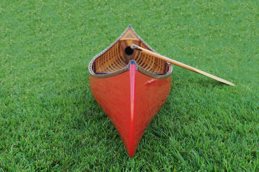 26.5" x 117" x 20" Red Wooden Canoe With Ribs Curved Bow - AFS