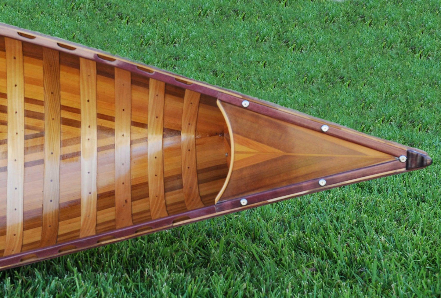 26.5" x 117" x 20" Red Wooden Canoe With Ribs Curved Bow - AFS