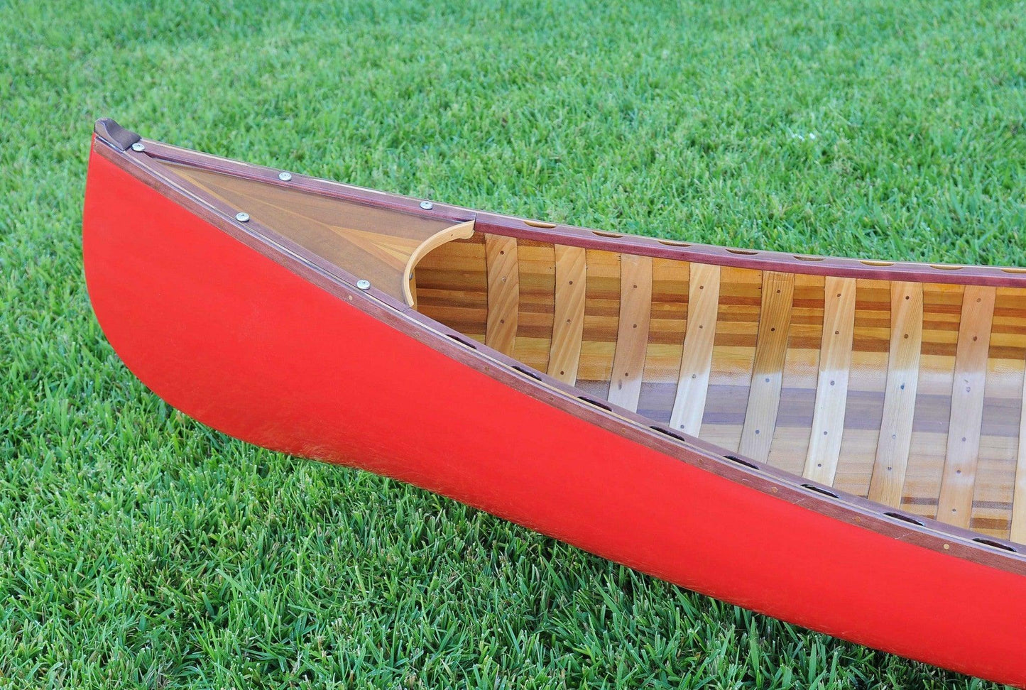 26.5" x 117" x 20" Red Wooden Canoe With Ribs Curved Bow - AFS