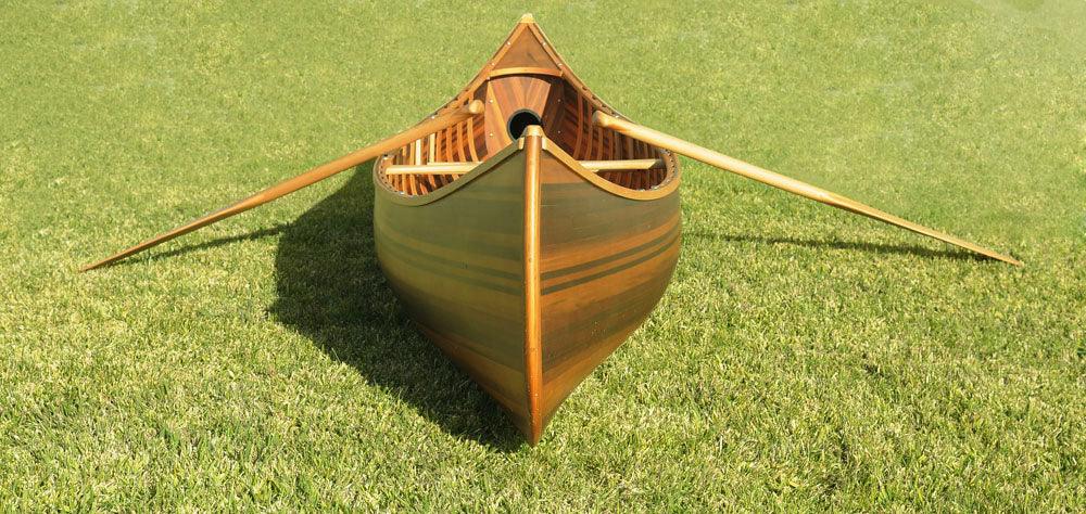 28.5" x 144" x 21"Matte FinishWooden Canoe With Ribs Curved Bow - AFS