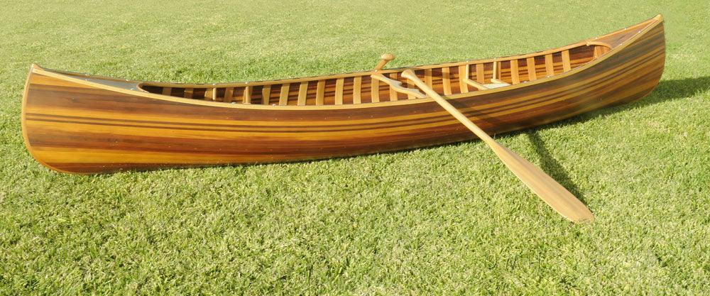 28.5" x 144" x 21"Matte FinishWooden Canoe With Ribs Curved Bow - AFS