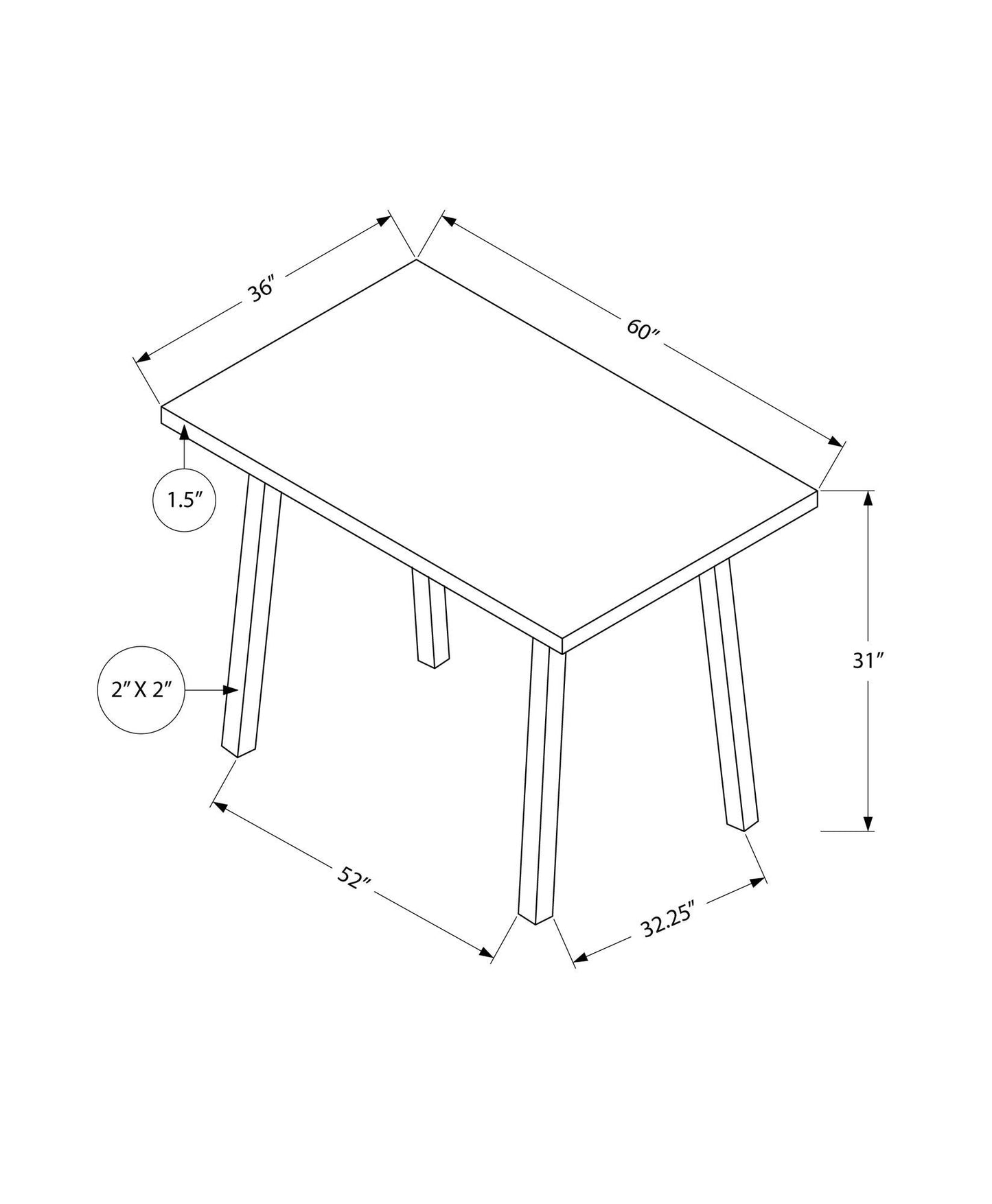 60" X 36" X 31 " Grey Black Metal Dining Table - AFS