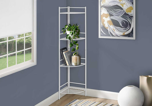 18.5" X 13.5" X 57.75" White Metal Corner Etagere Bookcase - AFS