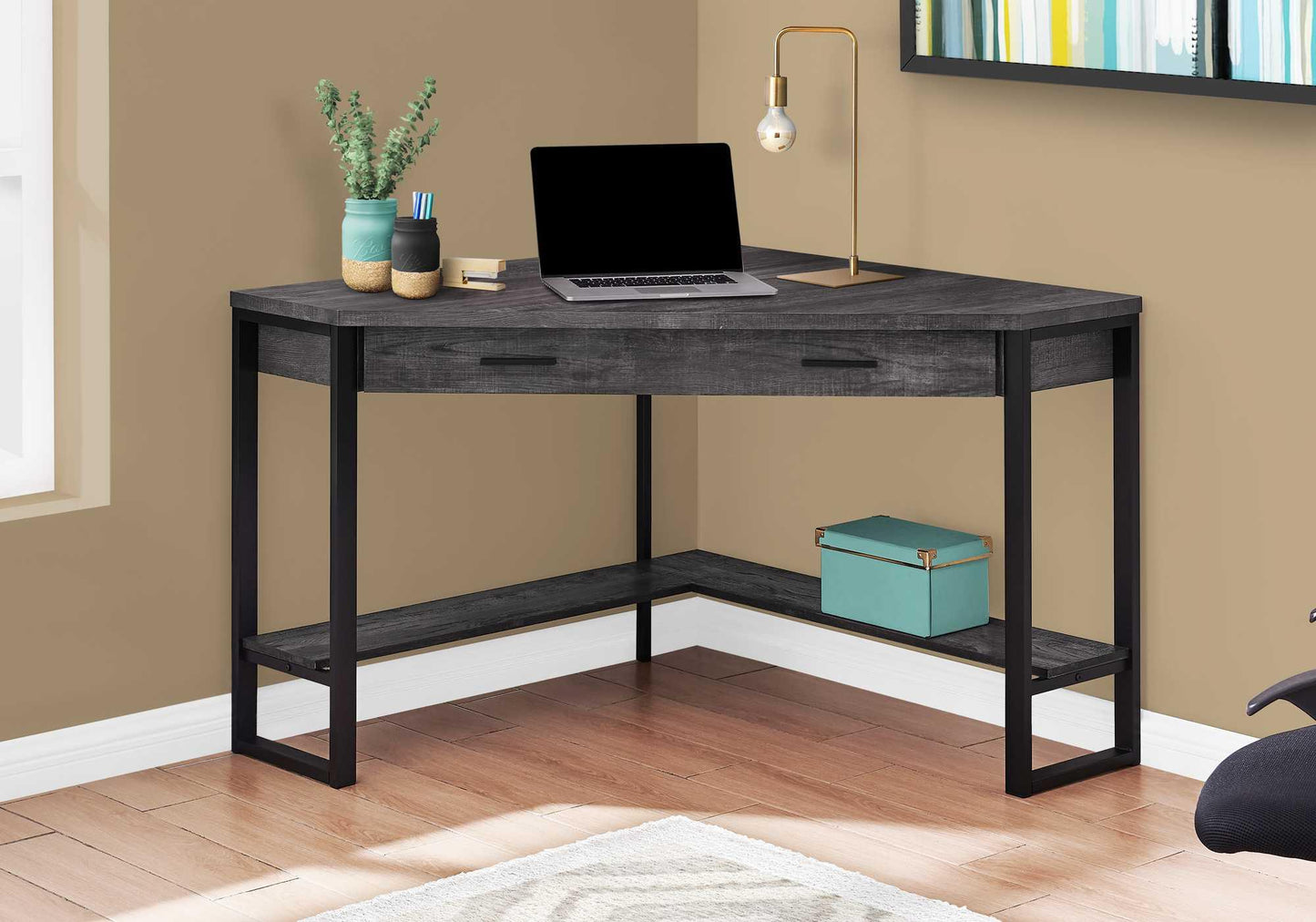 42" X 42" X 30" Black Reclaimed Wood Corner Computer Desk - AFS