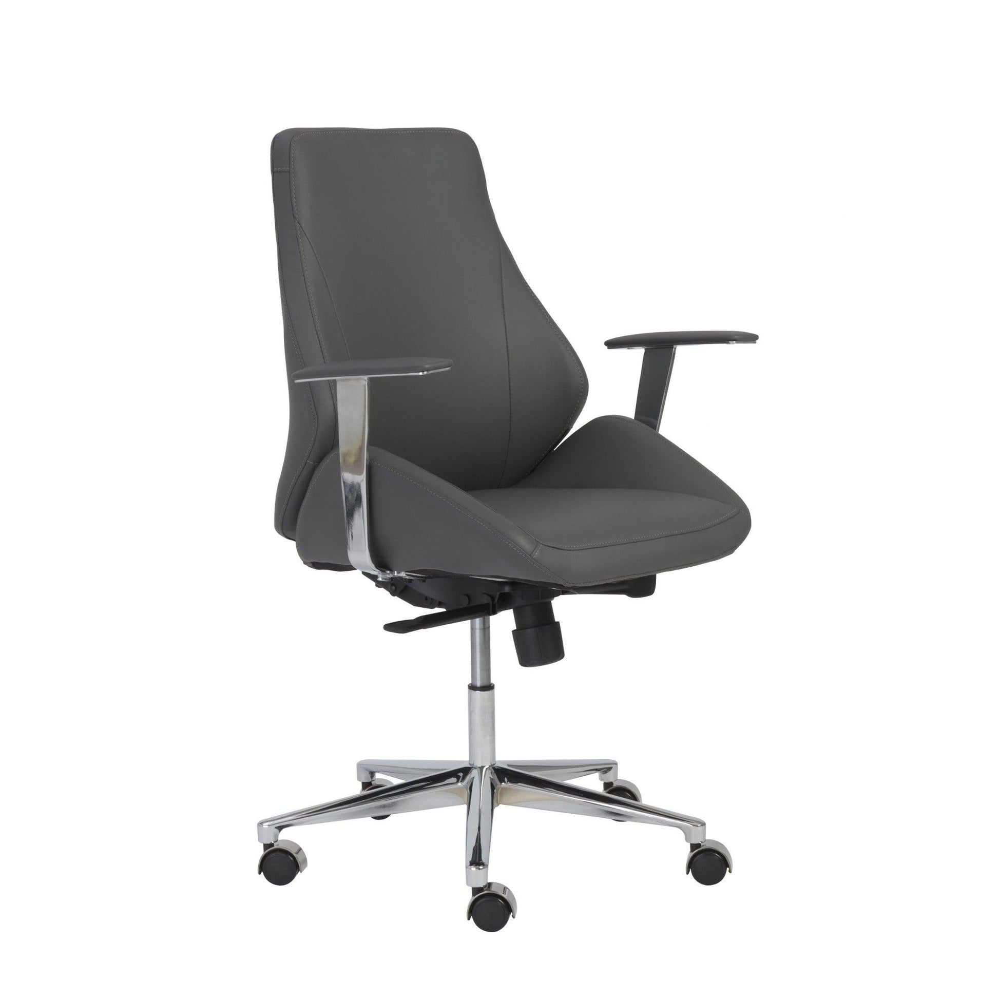 Gray Faux Leather Scoop Office Chair with Mod Armrests - AFS