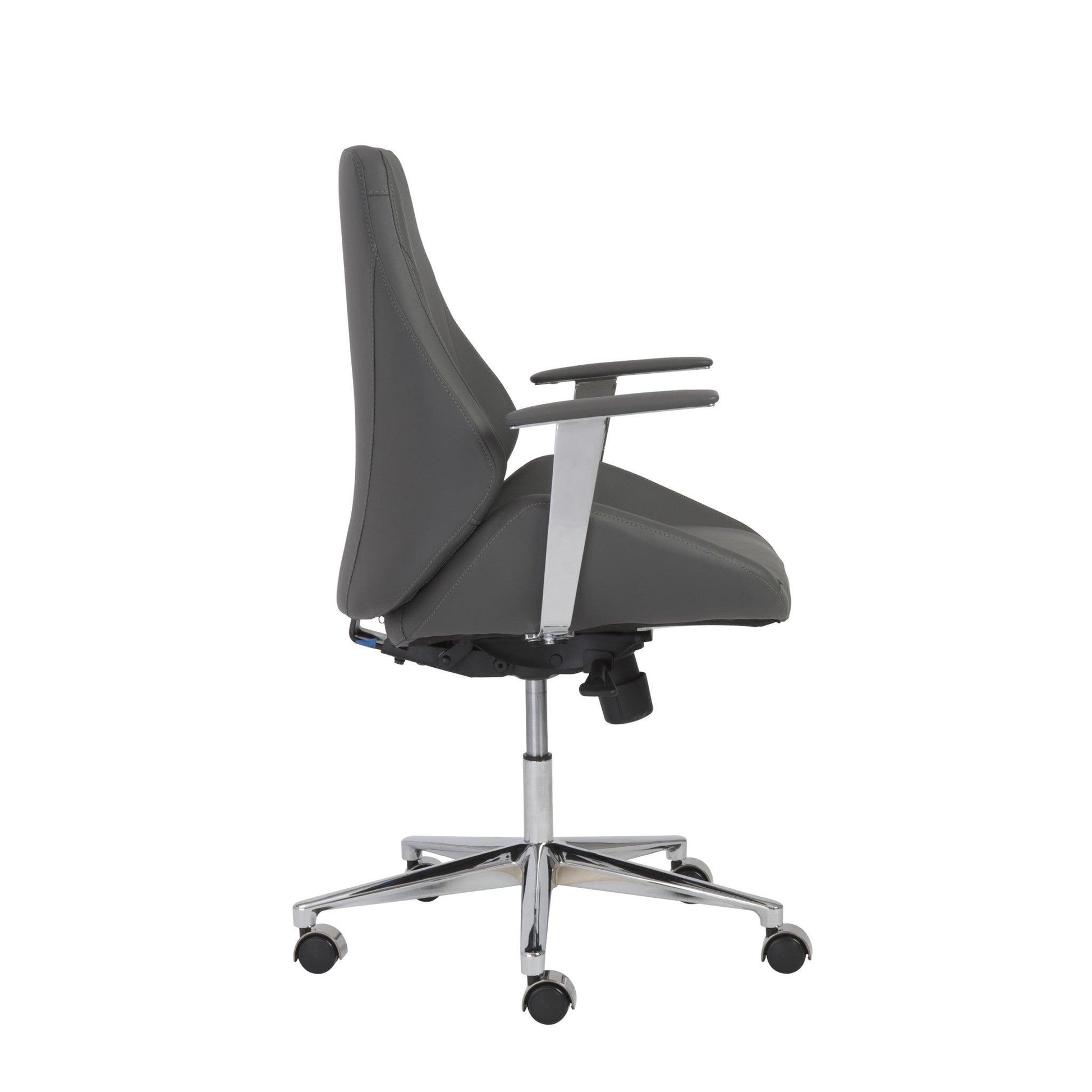 Gray Faux Leather Scoop Office Chair with Mod Armrests - AFS