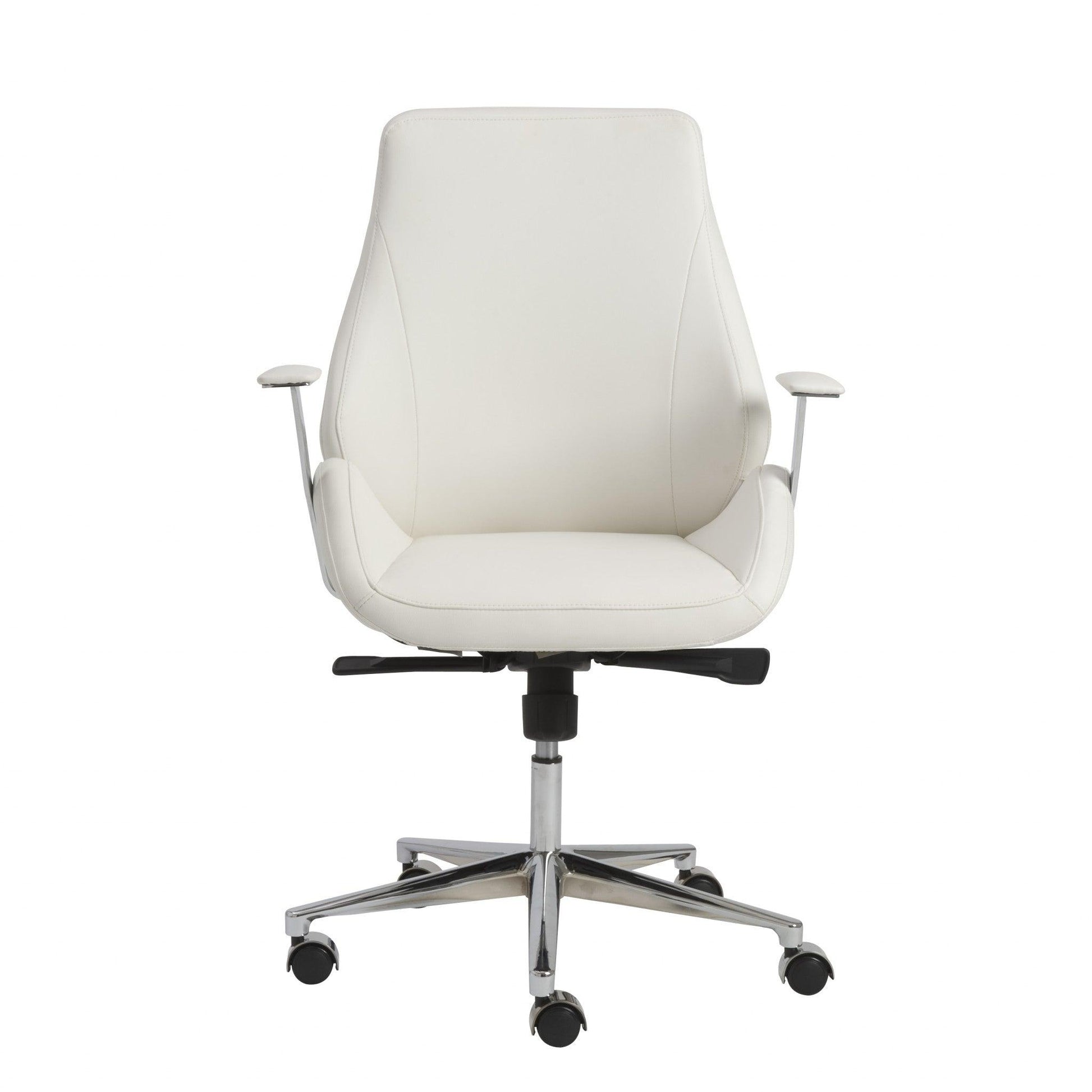 White Faux Leather Scoop Office Chair with Mod Armrests - AFS