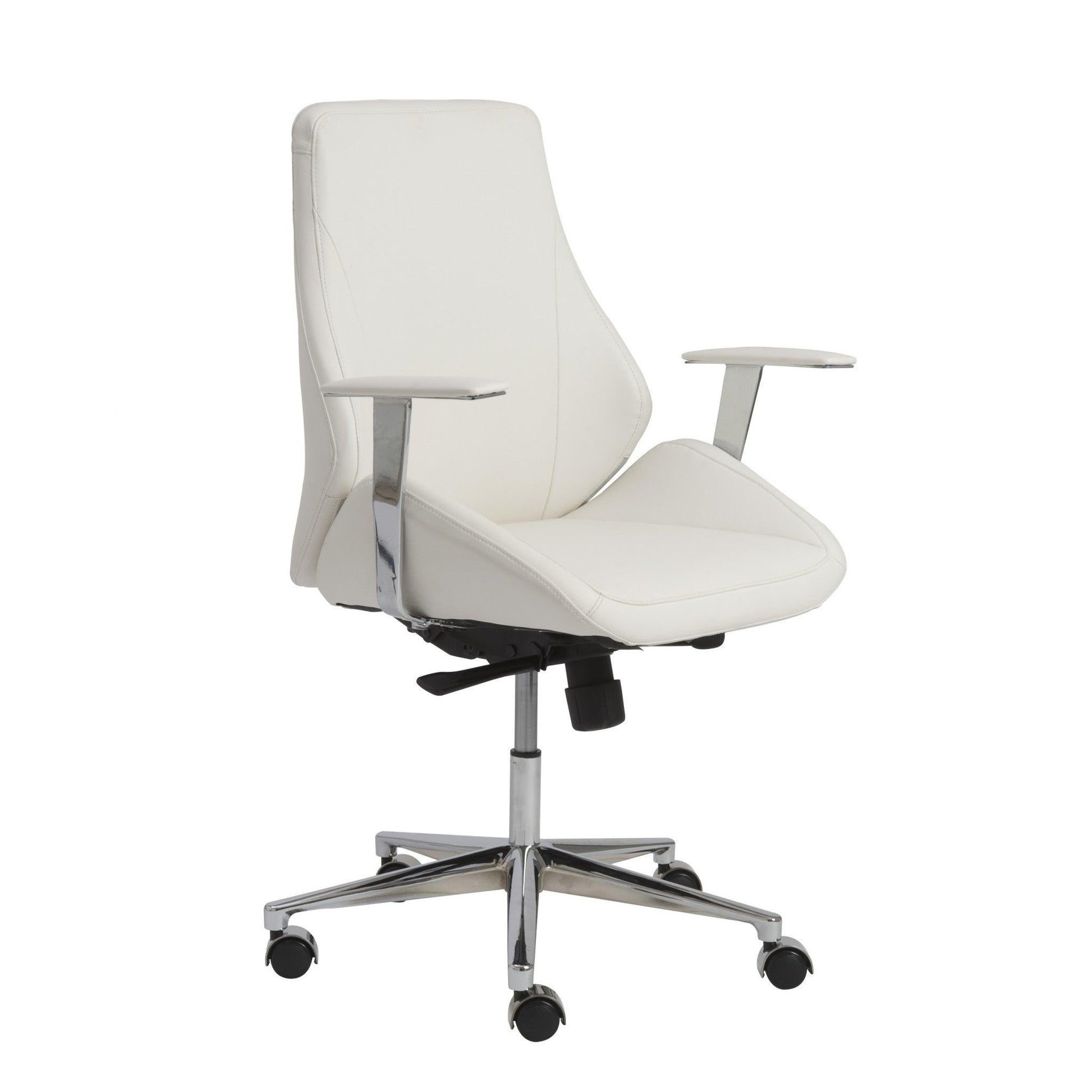 White Faux Leather Scoop Office Chair with Mod Armrests - AFS