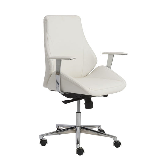 White Faux Leather Scoop Office Chair with Mod Armrests - AFS