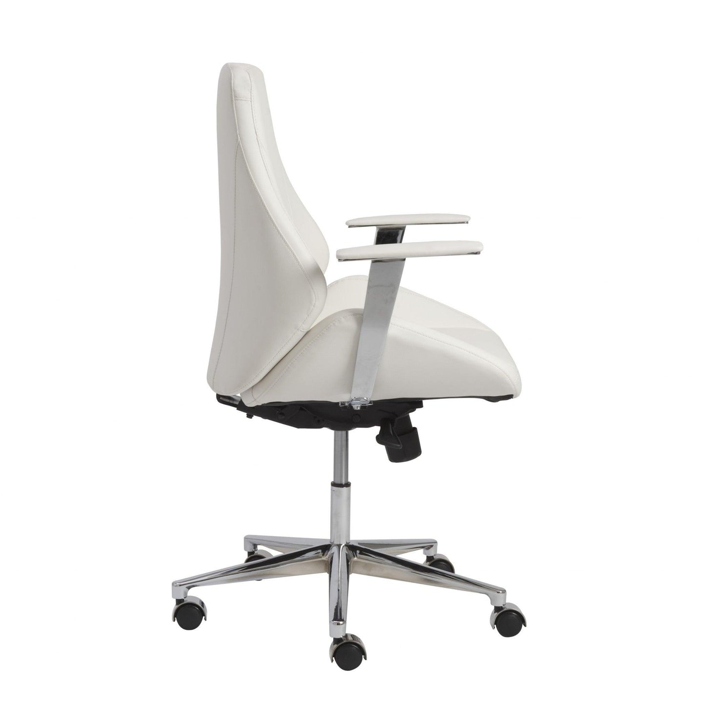 White Faux Leather Scoop Office Chair with Mod Armrests - AFS