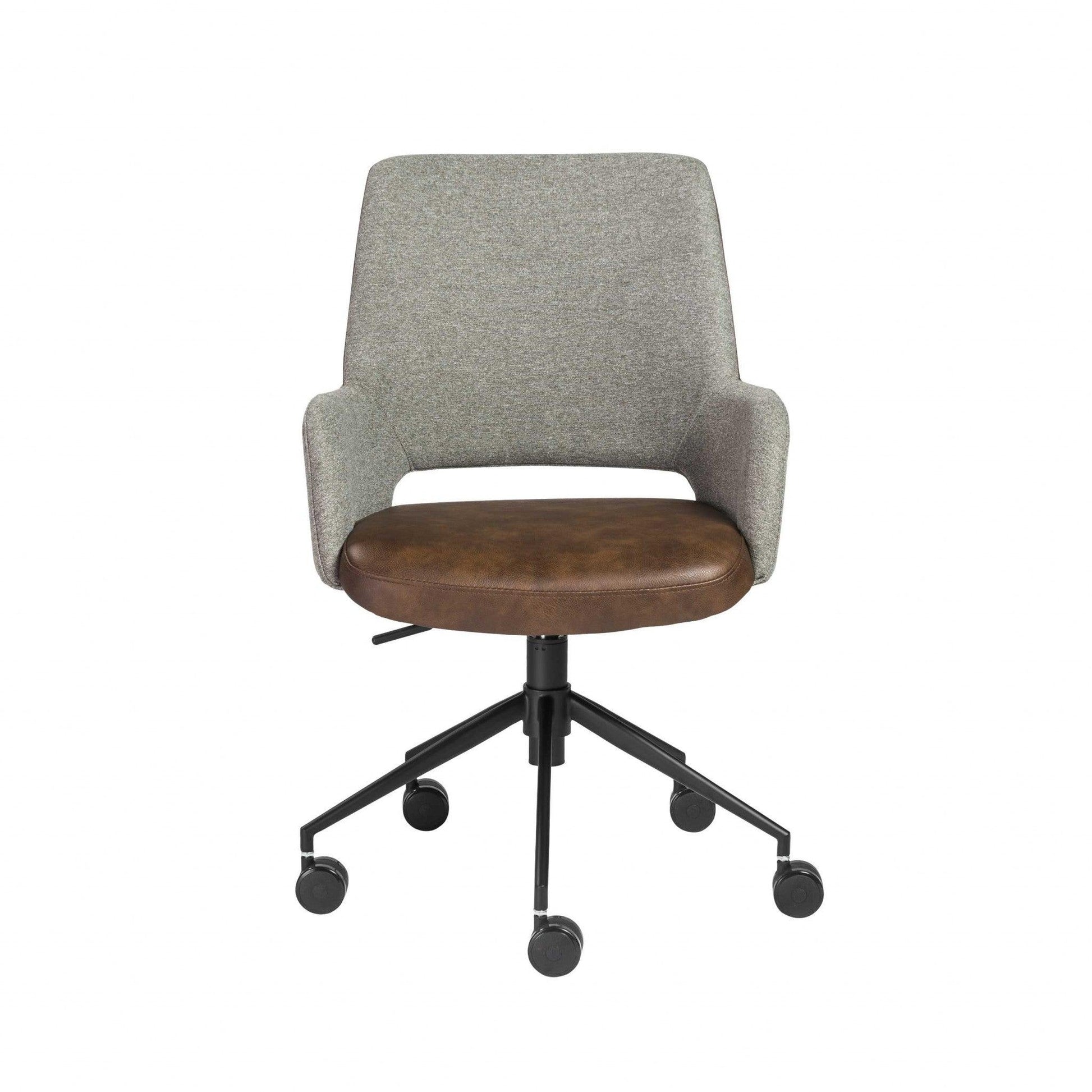 21.26" X 25.60" X 37.21" Tilt Office Chair in Gray Fabric and Light Brown Leatherette with Black Base - AFS