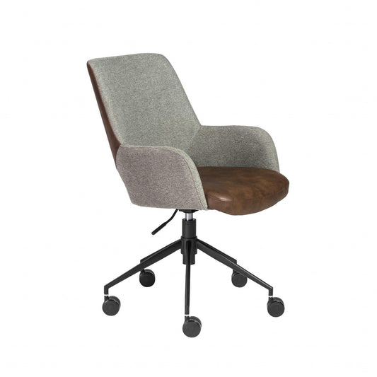 21.26" X 25.60" X 37.21" Tilt Office Chair in Gray Fabric and Light Brown Leatherette with Black Base - AFS