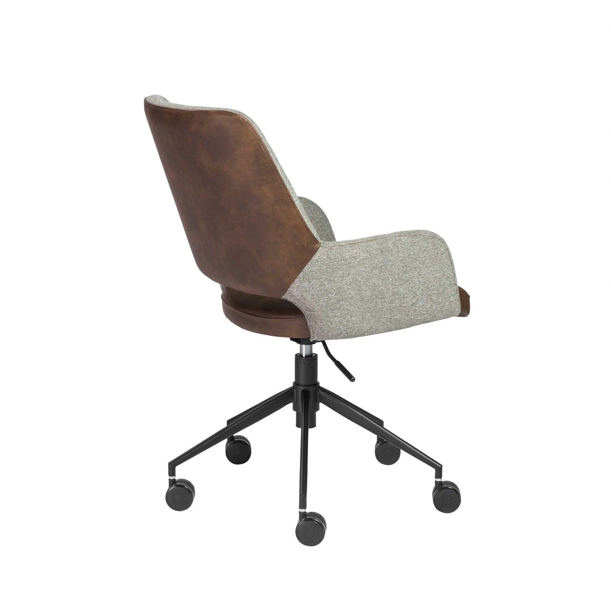 21.26" X 25.60" X 37.21" Tilt Office Chair in Gray Fabric and Light Brown Leatherette with Black Base - AFS