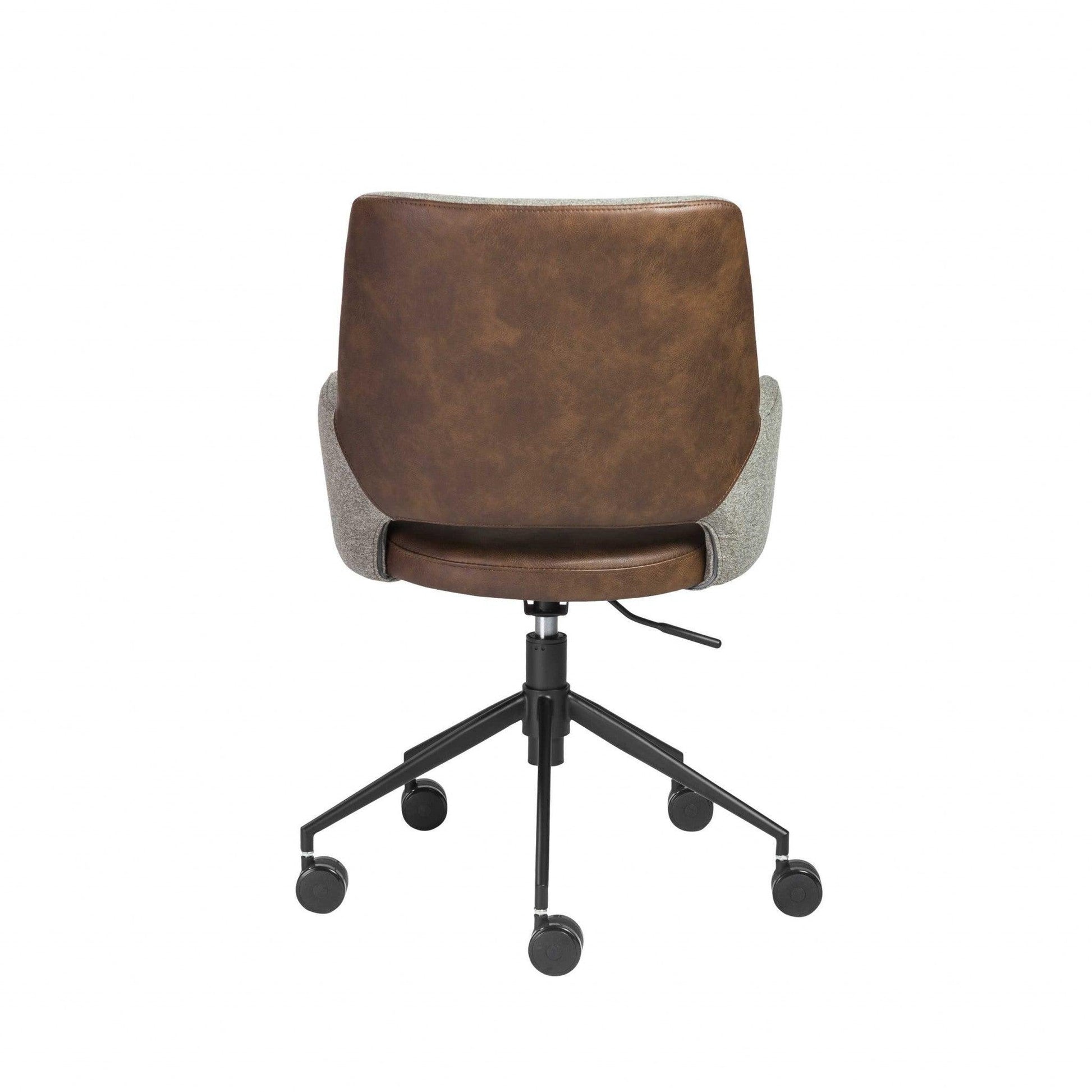 21.26" X 25.60" X 37.21" Tilt Office Chair in Gray Fabric and Light Brown Leatherette with Black Base - AFS