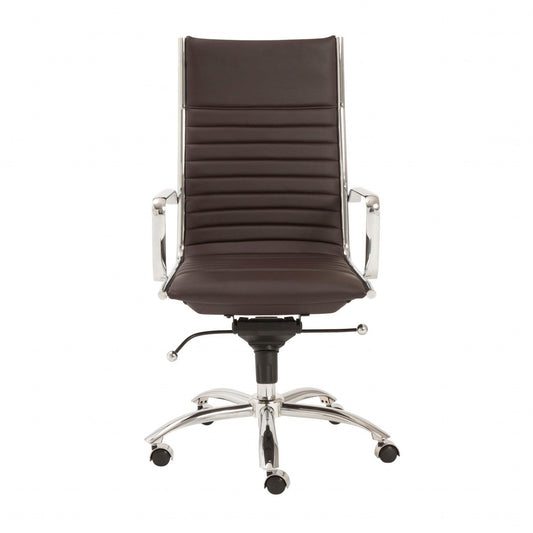 26.38" X 25.60" X 45.08" High Back Office Chair in Brown with Chromed Steel Base - AFS