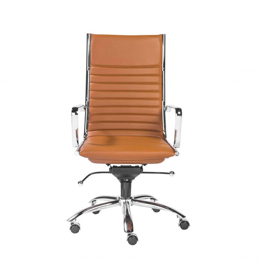 26.38" X 25.60" X 45.08" High Back Office Chair in Cognac with Chrome Base - AFS