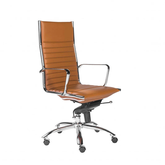 26.38" X 25.60" X 45.08" High Back Office Chair in Cognac with Chrome Base - AFS