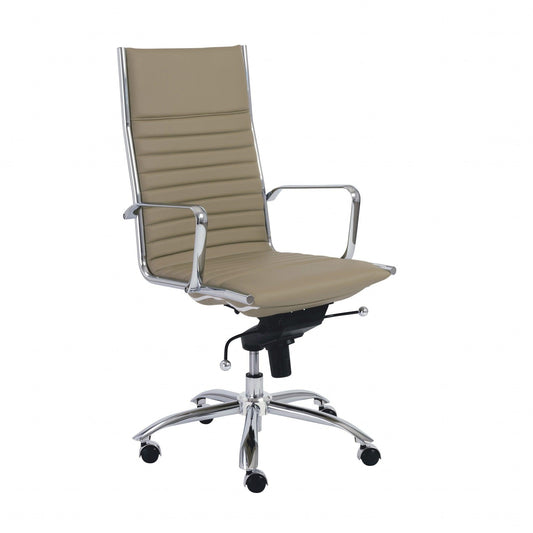 26.38" X 25.60" X 45.08" High Back Office Chair in Taupe with Chromed Steel Base - AFS